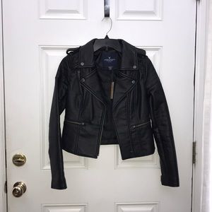 American Eagle Black Faux Leather Moto Jacket